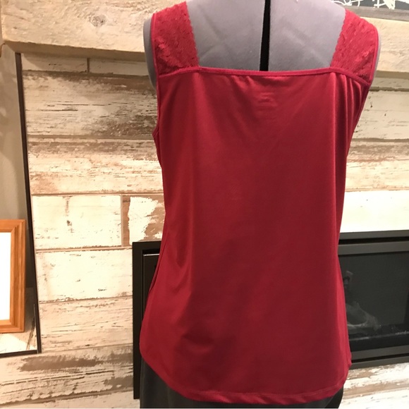 CJ Banks lace top tank top, 1X, burgundy red. - Picture 4 of 7